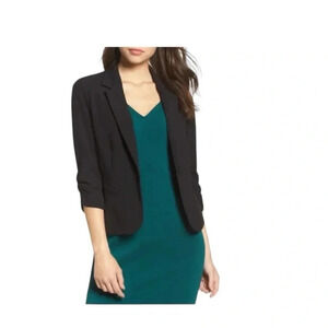 Eliza J Black Blazer Jacket 3/4 Rouched Sleeve Size S
